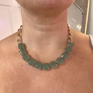 Jade Green & Gold Faceted Square Crystal Beads Chunky Statement Necklace